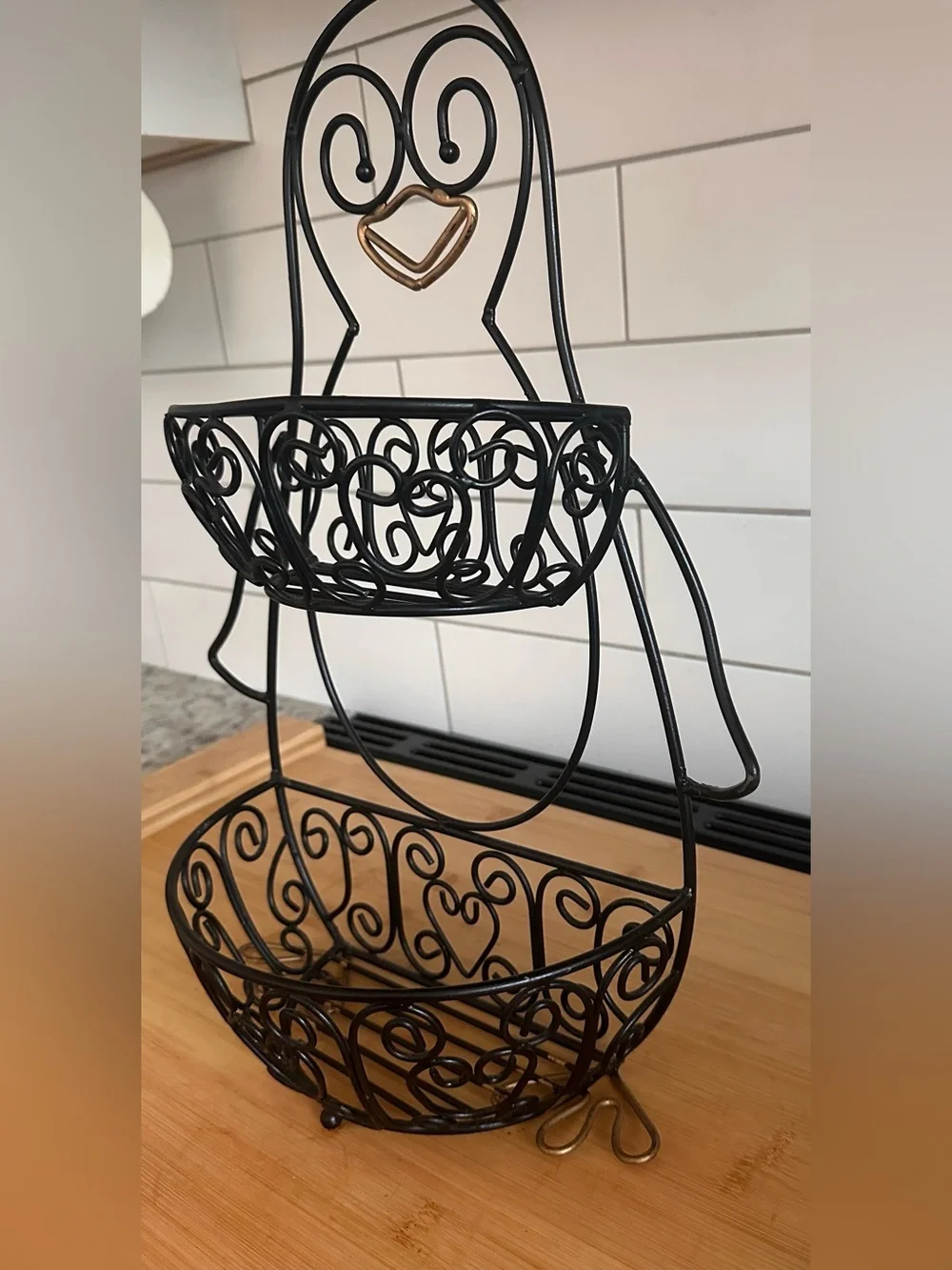 Penguin Black & Gold Two-Tier Fruit & Snack Basket